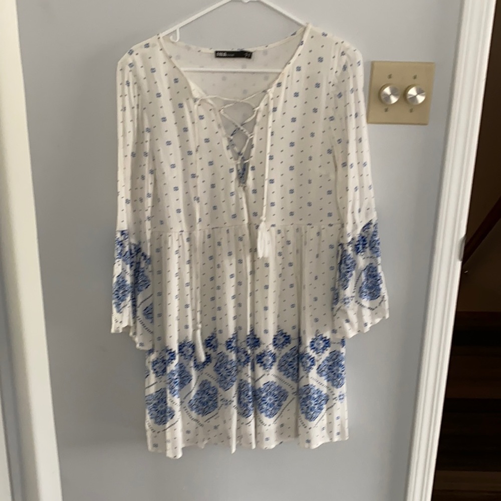White and blue peasant dress
